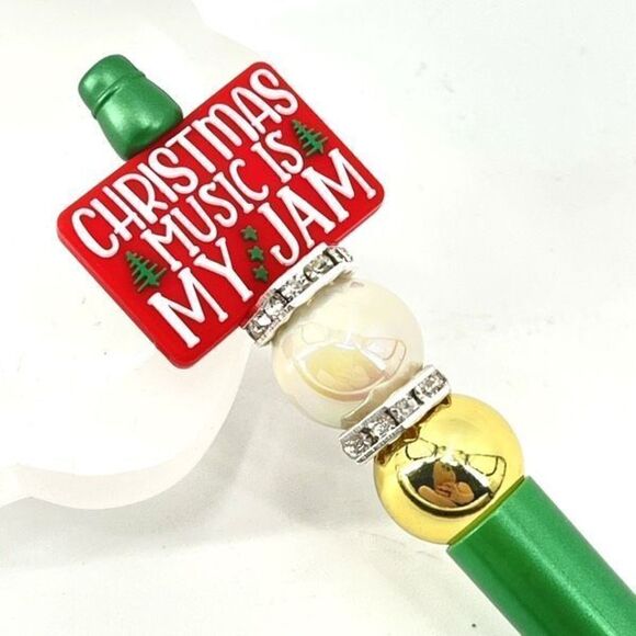 Christmas tree handmade pen NEW beads rhinestone bling red white green silver - Picture 4 of 5